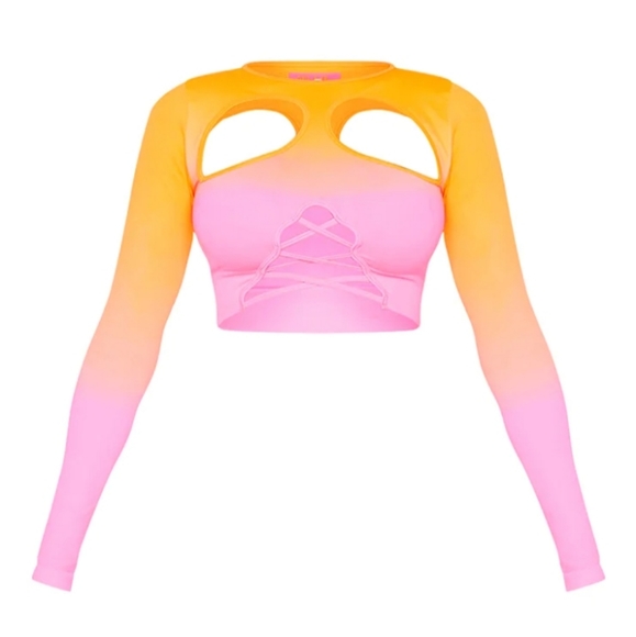Sexy Prettylittlething plt shape ombre lace up cutout sports top (only) Large - Picture 5 of 7